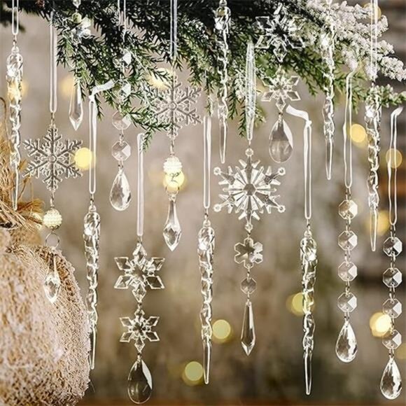 18pcs Christmas Tree Decoration Crystal Ornaments - Hanging Acrylic Christmas - Picture 7 of 7